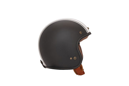Flyboy Jet 2 Carbon Hybrid Jet Helmet White Stripe/Brown